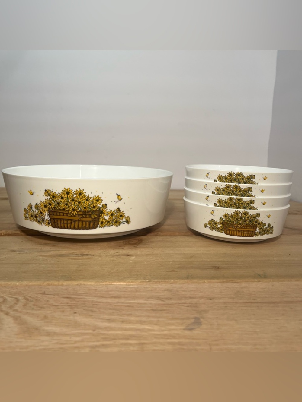 Vintage Sterilite Salad Bowls Daisy In Basket Sunflower 9” 5.25” Serving Set